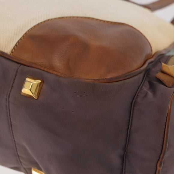 PRADA Tote Bag Canvas Beige Gold Auth 208037
