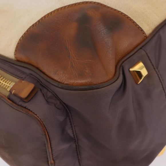 PRADA Tote Bag Canvas Beige Gold Auth 208037