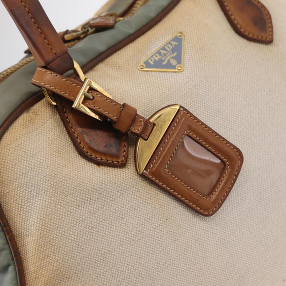 PRADA Tote Bag Canvas Beige Gold Auth 208037