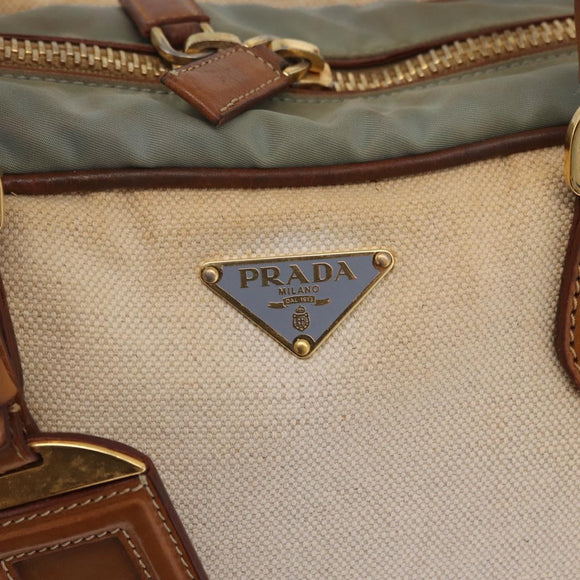 PRADA Tote Bag Canvas Beige Gold Auth 208037