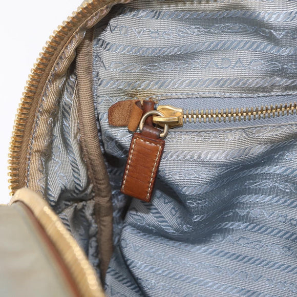 PRADA Tote Bag Canvas Beige Gold Auth 208037
