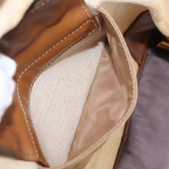 PRADA Tote Bag Canvas Beige Gold Auth 208037
