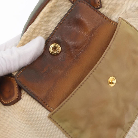 PRADA Tote Bag Canvas Beige Gold Auth 208037
