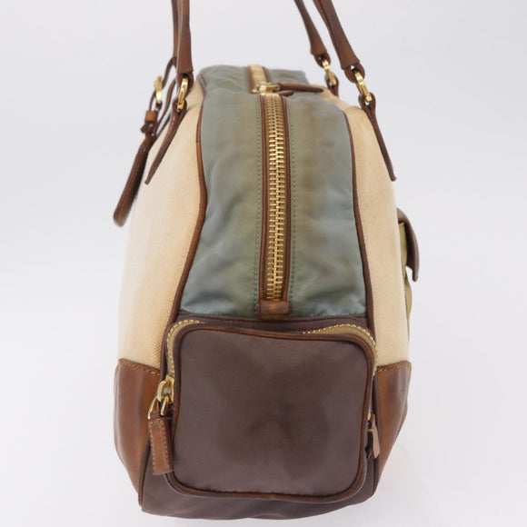 PRADA Tote Bag Canvas Beige Gold Auth 208037