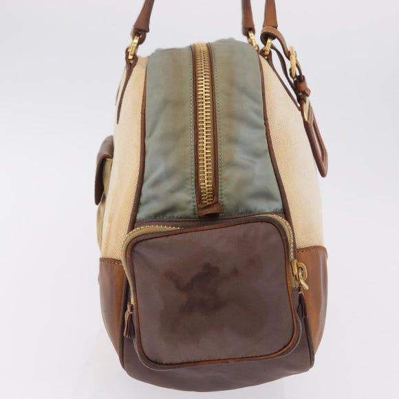 PRADA Tote Bag Canvas Beige Gold Auth 208037