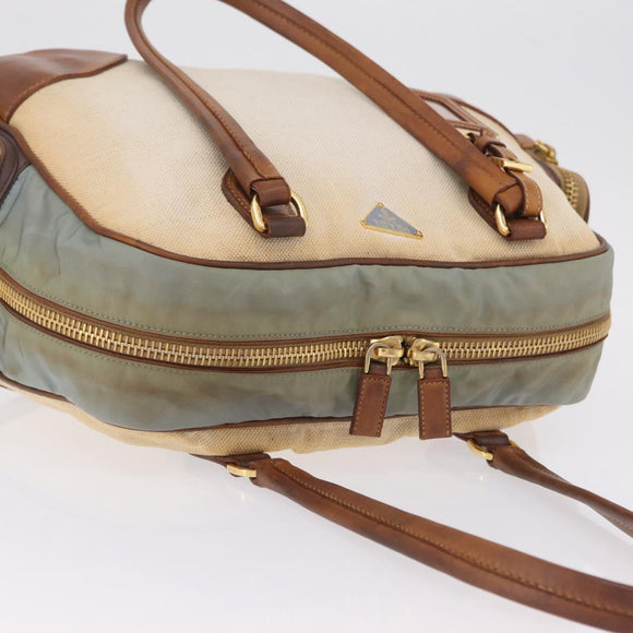 PRADA Tote Bag Canvas Beige Gold Auth 208037