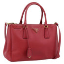 PRADA Galleria Hand Bag Saffiano 2way Red Gold Auth 208039-1