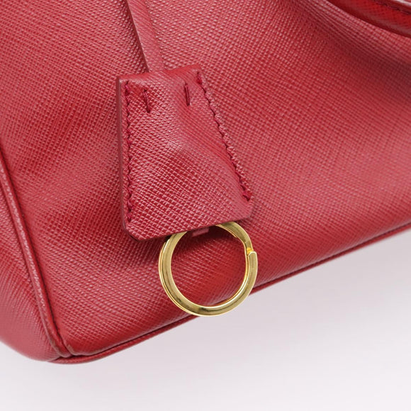 PRADA Galleria Hand Bag Saffiano 2way Red Gold Auth 208039