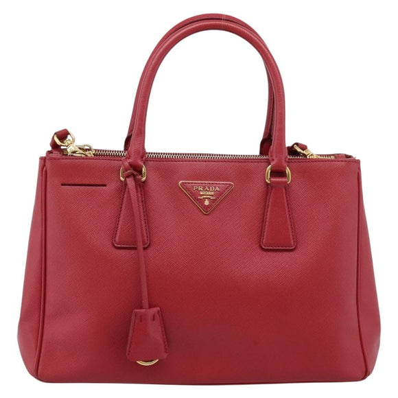 PRADA Galleria Hand Bag Saffiano 2way Red Gold Auth 208039