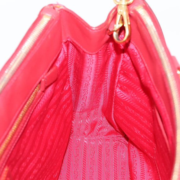 PRADA Galleria Hand Bag Saffiano 2way Red Gold Auth 208039