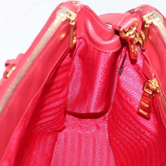 PRADA Galleria Hand Bag Saffiano 2way Red Gold Auth 208039