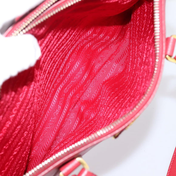 PRADA Galleria Hand Bag Saffiano 2way Red Gold Auth 208039