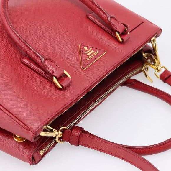 PRADA Galleria Hand Bag Saffiano 2way Red Gold Auth 208039