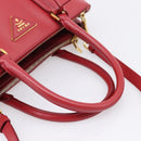 PRADA Galleria Hand Bag Saffiano 2way Red Gold Auth 208039-7