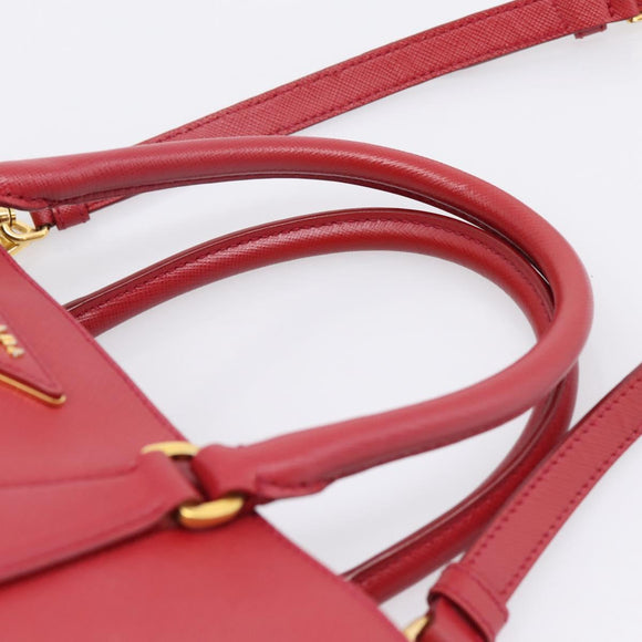 PRADA Galleria Hand Bag Saffiano 2way Red Gold Auth 208039