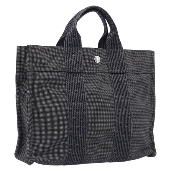 HERMES Her Line PM Hand Bag Canvas Gray Silver Auth 208040A
