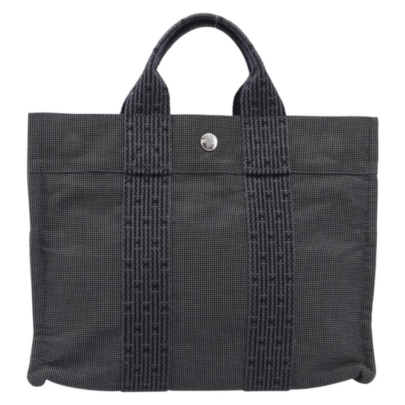 HERMES Her Line PM Hand Bag Canvas Gray Silver Auth 208040A