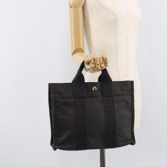 HERMES Her Line PM Hand Bag Canvas Gray Silver Auth 208040A