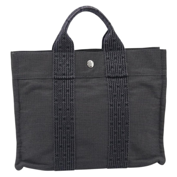 HERMES Her Line PM Hand Bag Canvas Gray Silver Auth 208040A