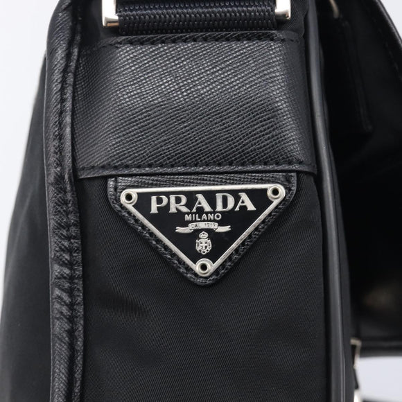 PRADA Shoulder Bag Nylon Black Silver Auth 208041A