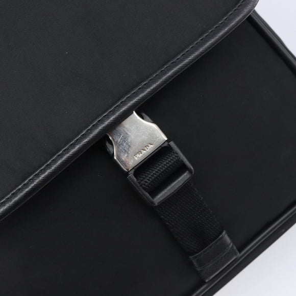 PRADA Shoulder Bag Nylon Black Silver Auth 208041A