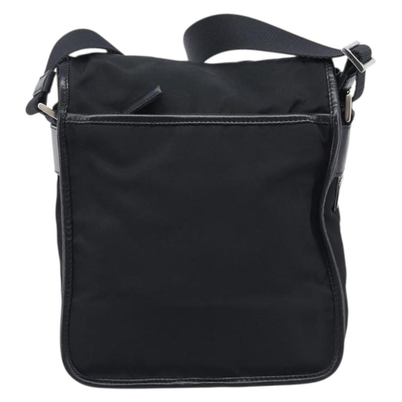 PRADA Shoulder Bag Nylon Black Silver Auth 208041A