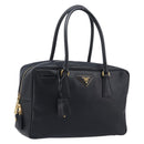 PRADA Hand Bag Saffiano leather Black Gold Auth 208042A-1