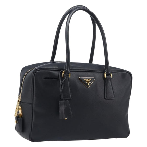 PRADA Hand Bag Saffiano leather Black Gold Auth 208042A
