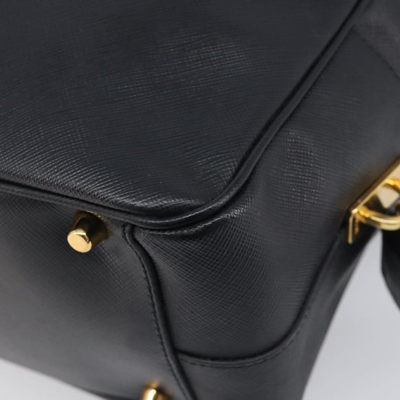 PRADA Hand Bag Saffiano leather Black Gold Auth 208042A