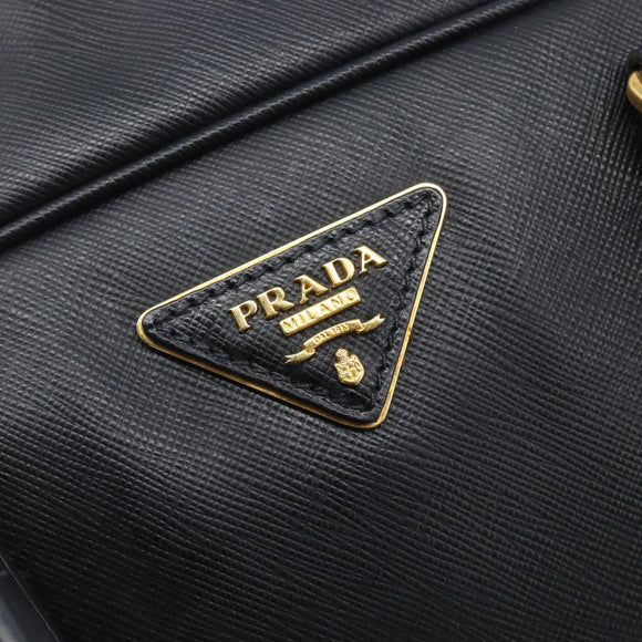 PRADA Hand Bag Saffiano leather Black Gold Auth 208042A