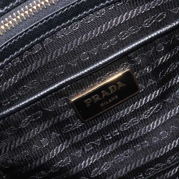 PRADA Hand Bag Saffiano leather Black Gold Auth 208042A