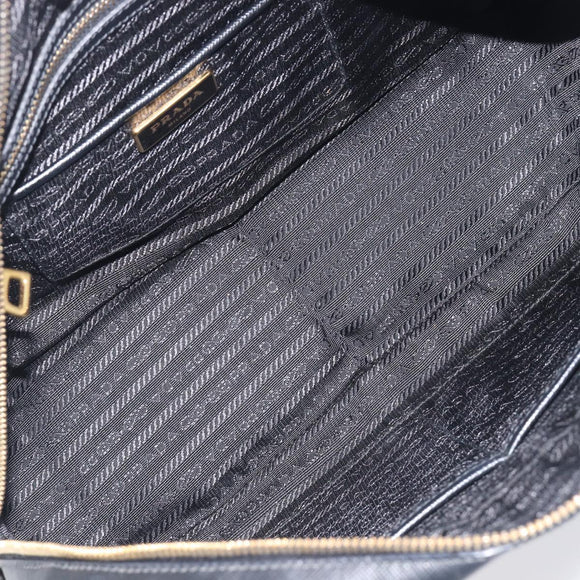 PRADA Hand Bag Saffiano leather Black Gold Auth 208042A