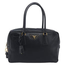 PRADA Hand Bag Saffiano leather Black Gold Auth 208042A-2