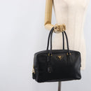 PRADA Hand Bag Saffiano leather Black Gold Auth 208042A-29