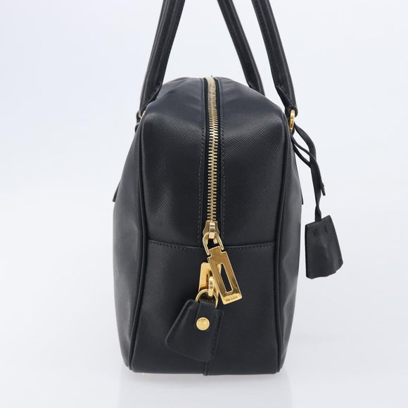 PRADA Hand Bag Saffiano leather Black Gold Auth 208042A