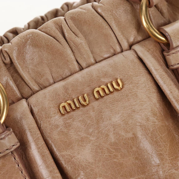 Miu Miu Hand Bag Vitellolux 2way Beige Gold Auth 208045V