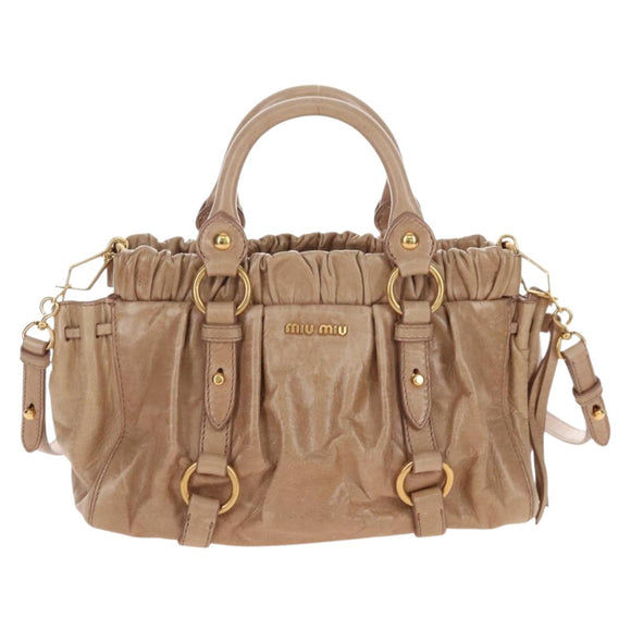 Miu Miu Hand Bag Vitellolux 2way Beige Gold Auth 208045V