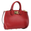 Salvatore Ferragamo Gancini Studio Bag Leather 2way Red Gold Auth 208047A-1