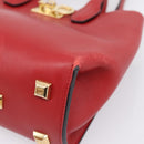 Salvatore Ferragamo Gancini Studio Bag Leather 2way Red Gold Auth 208047A-12