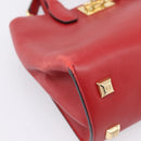 Salvatore Ferragamo Gancini Studio Bag Leather 2way Red Gold Auth 208047A-13