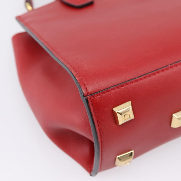 Salvatore Ferragamo Gancini Studio Bag Leather 2way Red Gold Auth 208047A