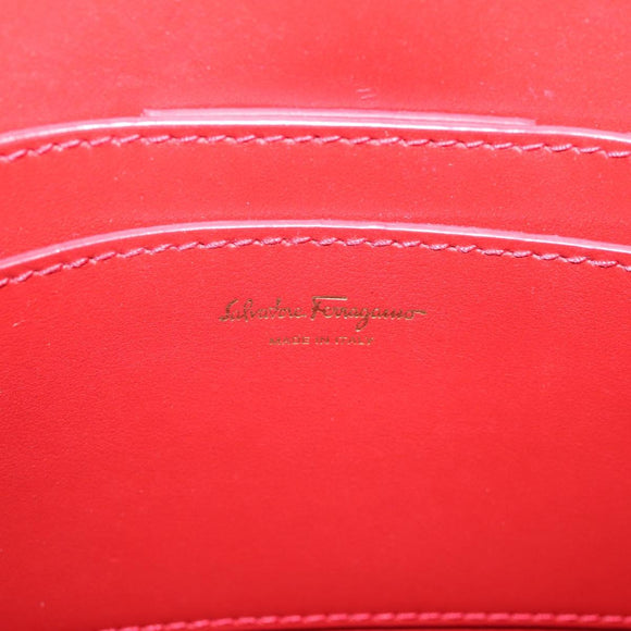Salvatore Ferragamo Gancini Studio Bag Leather 2way Red Gold Auth 208047A