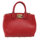 Salvatore Ferragamo Gancini Studio Bag Leather 2way Red Gold Auth 208047A-2