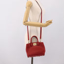 Salvatore Ferragamo Gancini Studio Bag Leather 2way Red Gold Auth 208047A-24