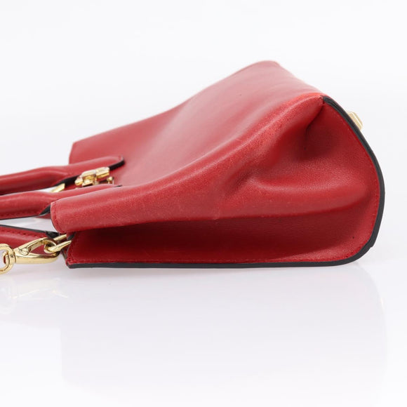 Salvatore Ferragamo Gancini Studio Bag Leather 2way Red Gold Auth 208047A