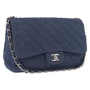 CHANEL Big Matelasse 30 Chain Shoulder Bag Cotton Navy Silver CC Auth 208049V-1