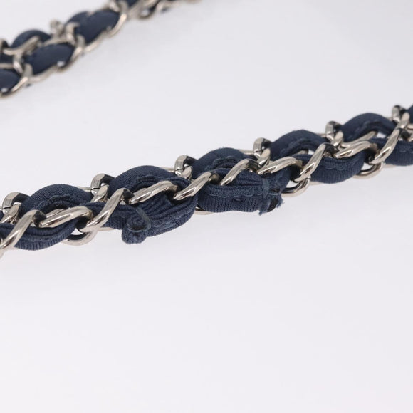 CHANEL Big Matelasse 30 Chain Shoulder Bag Cotton Navy Silver CC Auth 208049V