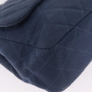 CHANEL Big Matelasse 30 Chain Shoulder Bag Cotton Navy Silver CC Auth 208049V-13