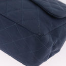 CHANEL Big Matelasse 30 Chain Shoulder Bag Cotton Navy Silver CC Auth 208049V-14