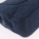 CHANEL Big Matelasse 30 Chain Shoulder Bag Cotton Navy Silver CC Auth 208049V-15